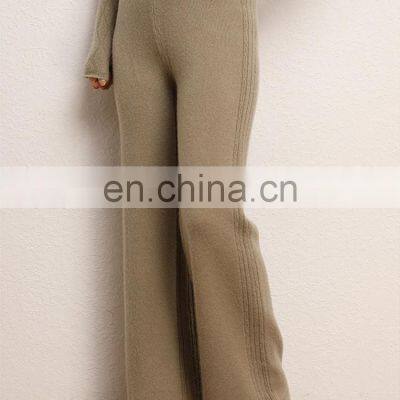 Women Wide Leg Plain Knit Loose Stright Trousers Casual Wool Pants photo-2