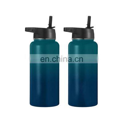 Flask Sports Water Bottle - 32 Oz 3 Lids (Straw Lid)Vacuum Insulated Stainless Steel Stainless Steel Drink Water Bottles