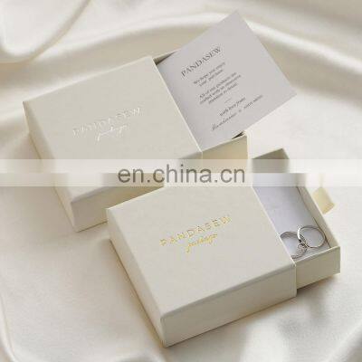 PandaSew Custom Logo Luxury Beige Cardboard Paper Bracelet Necklace Jewelry Packaging Box with Sponge