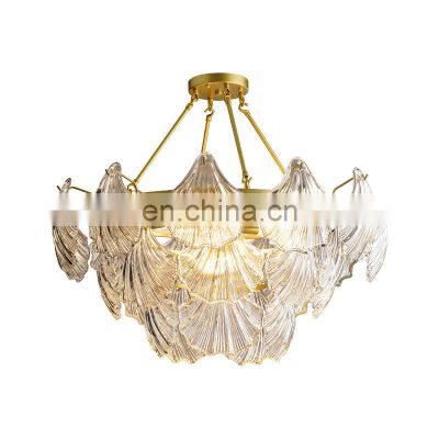 Shell Glass Chandelier Iron Luxury Personality Living Room LED Pendant Light Restaurant Hotel Indoor Ceiling Lamp