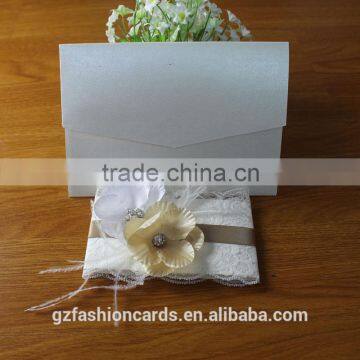 2016 Newest Customized Flower White Lace Luxury Arabic Wedding Invitation Cards photo-4