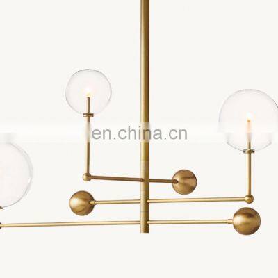 Dining Room Light Sphere Brass Chandelier GLASS GLOBE MOBILE THREE-ARM CHANDELIER 46