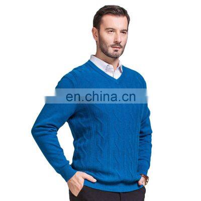 High-End Merino Wool V-Neck Pullover Sweaters for Men Wholesale Cable Knit Winter Style