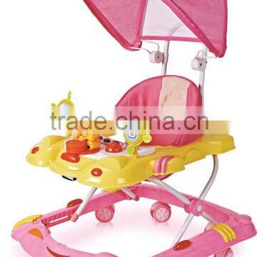 Round Plasitc Toy Out door Baby Walker With Push Bar and Canopy LW19-887C