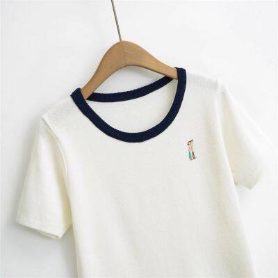 European and American 2025 Spring New Women's Retro Round Neck Undercover Loose Top Girl Design Sense Short Sleeve T-shirt photo-3