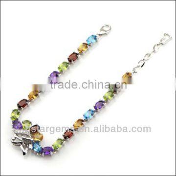 925 Sterling Silver Natural Colour Stone Bracelet Semi Precious Stone Jewelry Hong Kong Wholesale