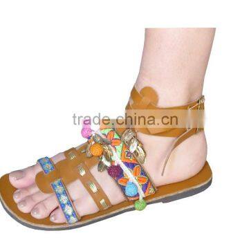 Designer Pure Leather Sandals Indian Handmade Flat Shoes Beautiful Casual Slippers photo-3