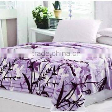 purple color printed blanket with 100% coral fleece material