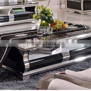 2016 Hot Sales Factory Supply Natural Black Marble Top Stainless Steel Leg Coffee Table