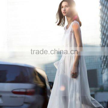 High Quality Solid Color White Chiffon Maxi Long Dress Summer photo-5