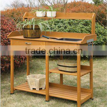 outdoor garden wooden potting bench with sink