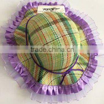 promotional paper straw hats/beach hat/girls hat bound with ribbon