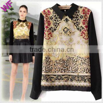 China Garment Factory Custom Autumn Long Sleeve Eton Collar Digital printing Woman top