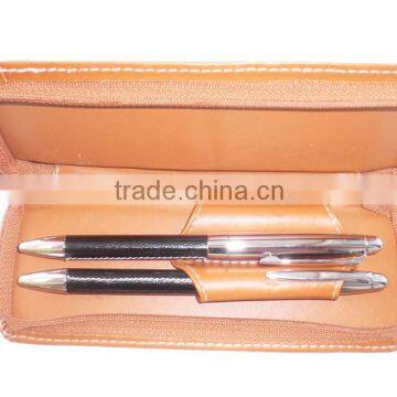 High quality leather ballpoint pen packed in leather pouch with zipper