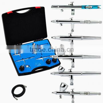 6 Airbrush Kit: Gravity & Suction Airbrushes 0.25/0.3/0.35/0.5mm Needles