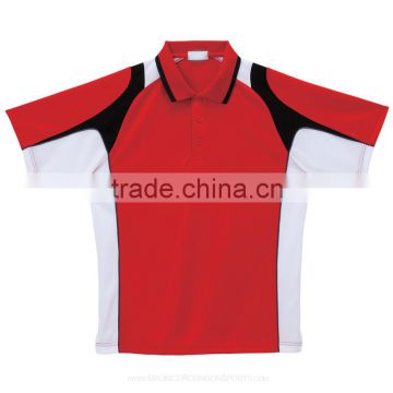 100% Polyeser Micro Custom Men Half Sleeves Red Polo Shirt with White Side and Black Shoulder Panels