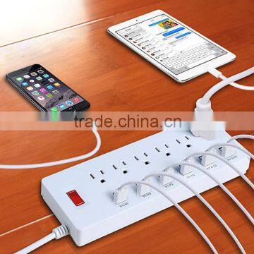 6 way us type 3 pin electrical socket with multiple usb port 13a 125v surge protected