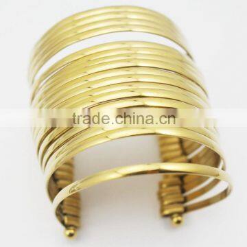 India Large Punk Hip Hop Multi Strings18k Gold Plating Wide Cuff Bangle Opened photo-4