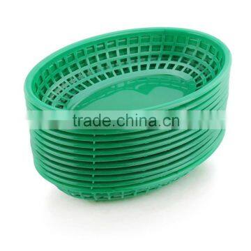 Hot Sale Vibrant Green Diner Baskets Custom Cheap Oval Shape Plastic Fast Food Serving Basket Promotional Small Bread Basket