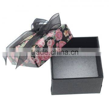 Jewelry Gift Box, Cardboard, with Sponge & Organza, Square, with flower pattern, more colors for choice, 50x53x35mm