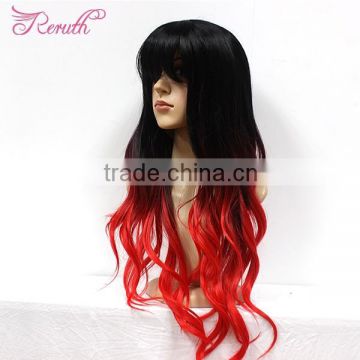 OEM high quality cheap fashionable long red natural curly wig