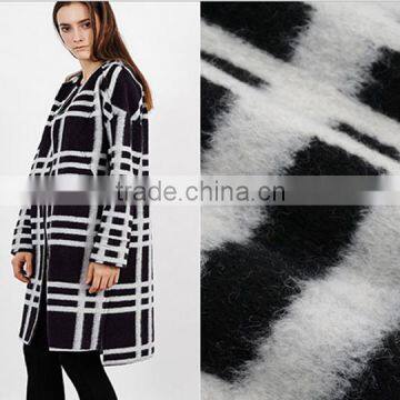 Wholesale black white checks jacquard woollen heavy weight fabric