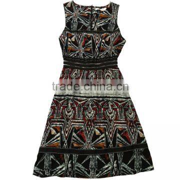 New Promotion Latest Dress Designs Black Sleeveless Printed Slim Button Belt Decoration Lady Fashion Dress photo-4