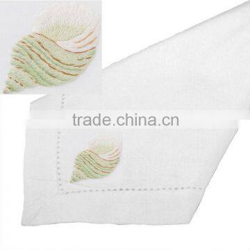 shell green embroidery napkin ,hand embroidery napkin ,hemstitch napkin,linen napkin,table napkin