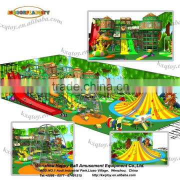 Jungle theme new indoor adventure play equipment with volcano sldes and climbes