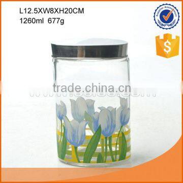 High quality glass storage bottle with decal & reasonable price