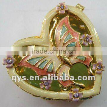 Heart Shape Butterfly Metal Alloy Jewelry Box, Trinket Box