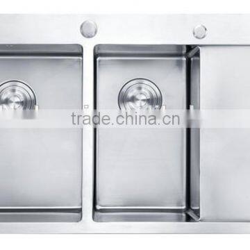16 Guage stainless steel kitchen handmade sink with drain board