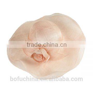 High quality ladies organza hats sinamay church hats with flower