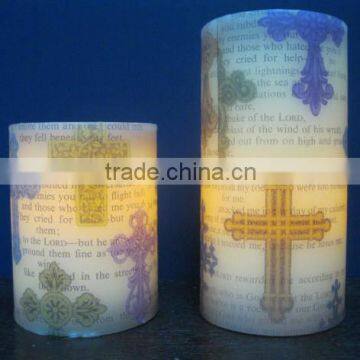 England Style Flamless Church Candle With Cross Decal, Religious Wax Candle