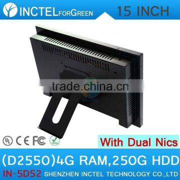 All in one desktop pc with 5 wire Gtouch 15 inch LED touch 4G RAM 250G HDD Dual 1000Mbps Nics