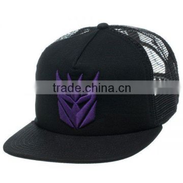 Wholesale Custom 5 Panels Flat Bill Trucker Mesh Cap 3D Embroidery