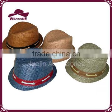 high quality PU band spring fedora hat in short brim