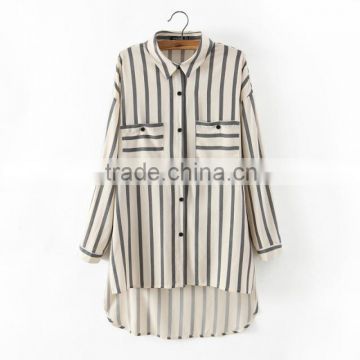 cheap china wholesale clothing casual shirt two pocket asymmetrical shirt of vertical striped womens shirt