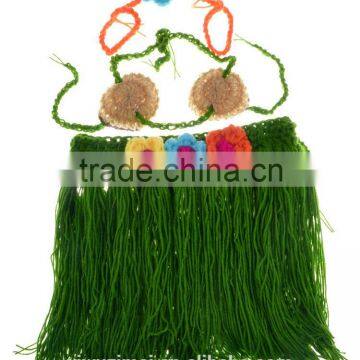 Green Color Long Girls Skirt Party Goods Hawaiian Grass Skirt With Fancy Dress Hula