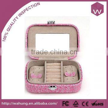 Pink Cardboard Leather Jewelry Packaging Box Jewelry Case With Mirror Wholesale