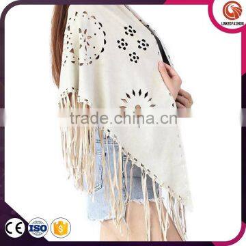 Suede Shawl Wrap Floral Hollow Perforated Fake Suede Shawl Poncho photo-3