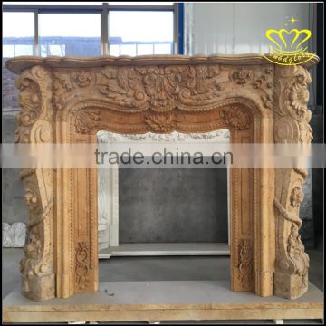 Beige marble fireplace European indoor decorative fireplace sculpture