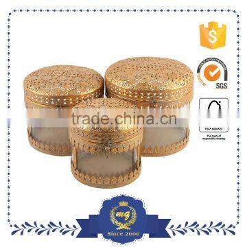 Wholesale Gold Metal Glass Custom Printed Round Gift Tin Boxes