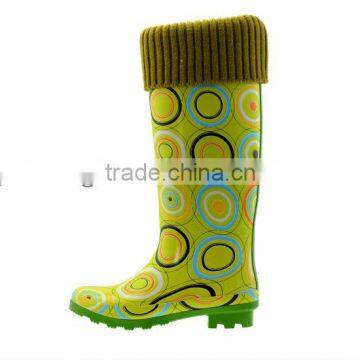 Green circle style fashion lady rubber rain boots