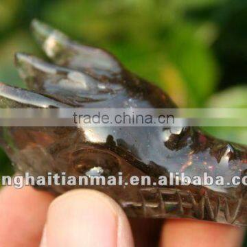 Mini Natural Smoky Quartz Crystal Dragon Head Skull / Decorative Crystal Skull Caving