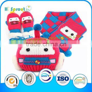 2015 knitted fashion funny winter baby hat scarf gloves set