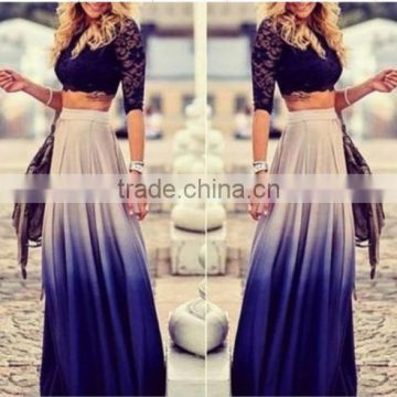 Stylish Lady Women Casual Chiffon Gradient Skirt High Waist Long Pleated Elegant Skirt