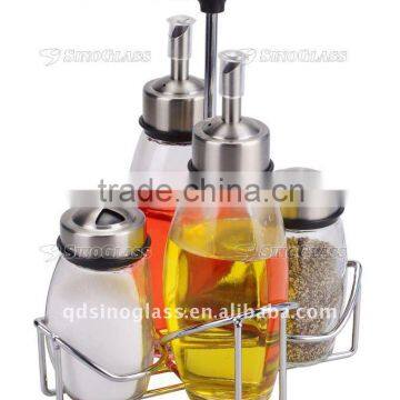 SINOGLASS 4 pcs clear galss salad dressing set with rack