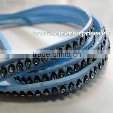 Flat leather with Studs -High Quality Eco Crystal Leather - 7mm - Turquoise