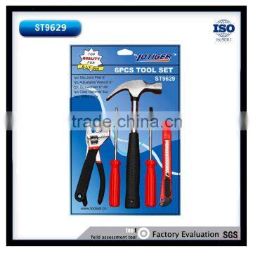 6pcs tool set with 6'' slip joint plier and adjustable wrench as gift promotion